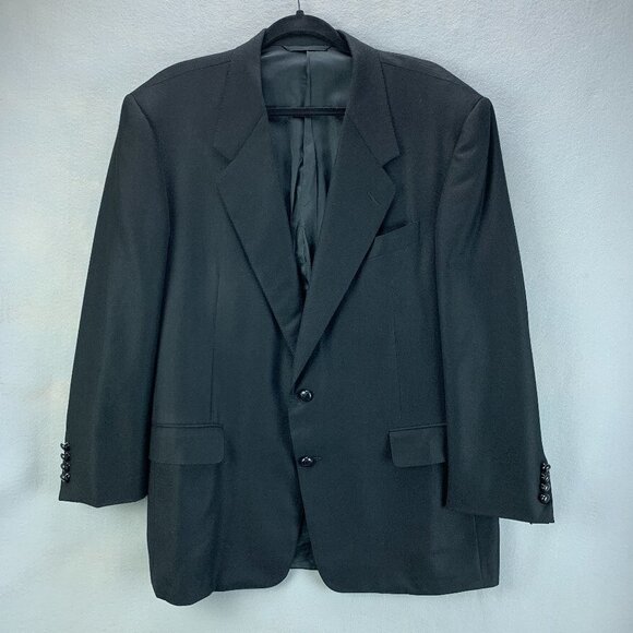 VTG Hickey Freeman Sport Coat Mens 44R Black Loro Piana Cashmere Leather Buttons